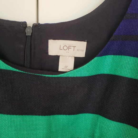 Loft Sleeveless Striped Blue Greed Dress - 6P Size - Picture 8 of 13